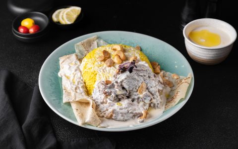 Jordanian mansaf lamb and rice dish, a popular choice for mansaf in Dubai, served at Adam Restaurant & Cafe