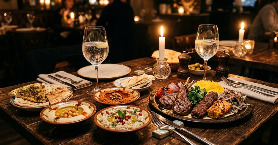 Warm mezze and charcoal grill spread - comfort food in Dubai at Adam Restaurant and Cafe