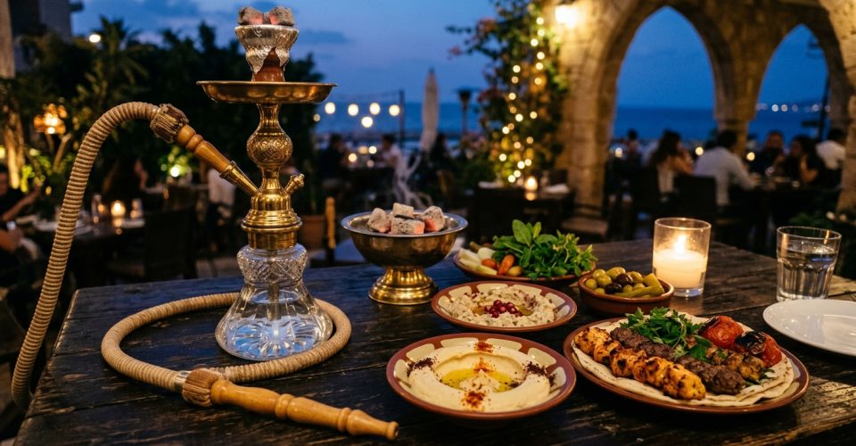 نكهات الشيشة في دبي - شيشة بجانب مقبلات شامية